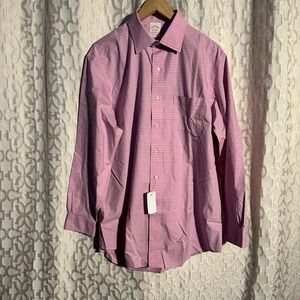 Brooks Brothers Shirt Mens L Pink Check Check Long Sl Button Up NWT Madison